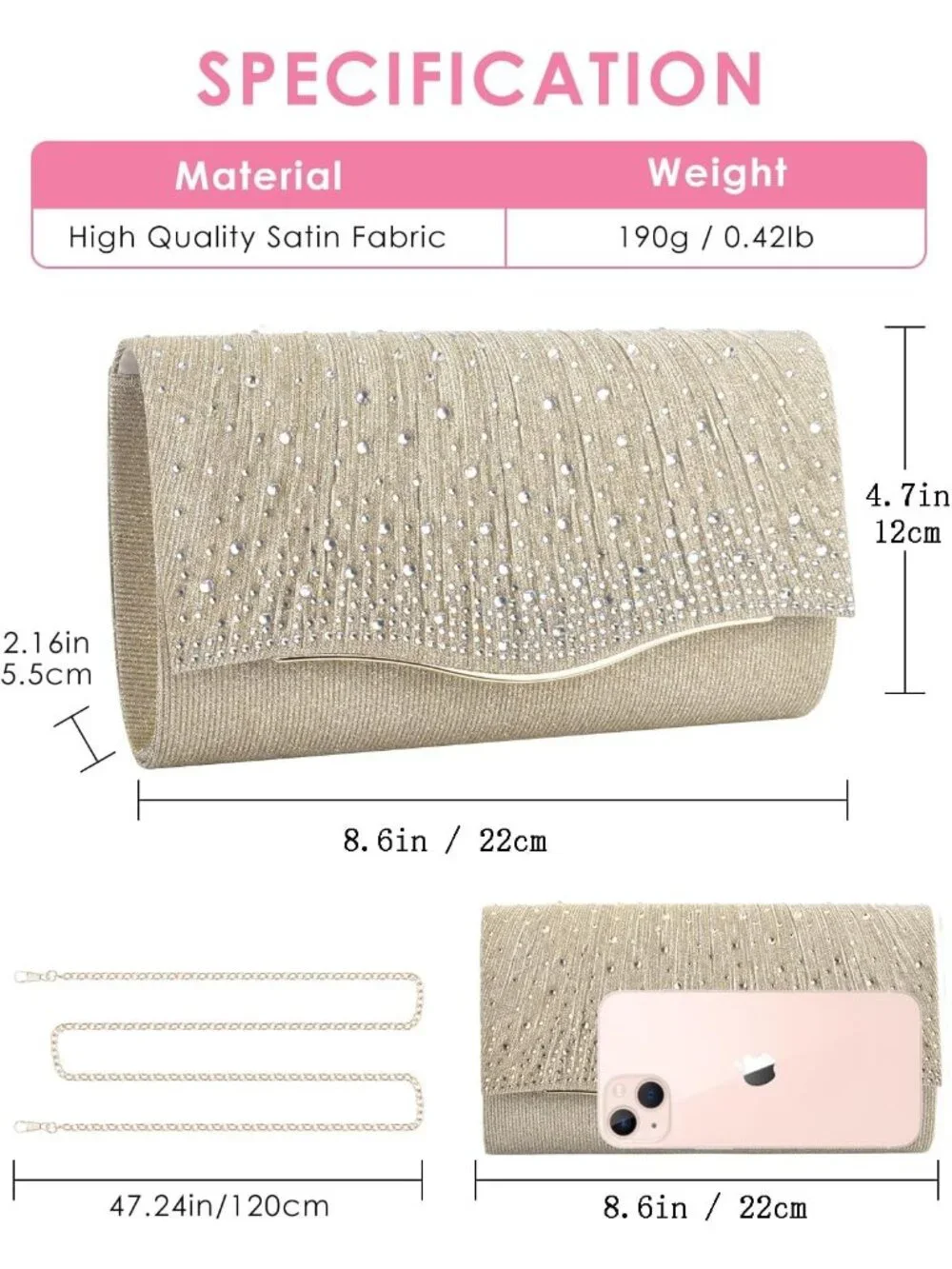 👜 Women's Champagne Suede Evening Shoulder Bags Envelope Party Cocktail Clutch